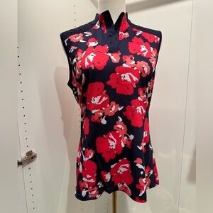 Callaway Navy and Red Floral Sleeveless Blouse